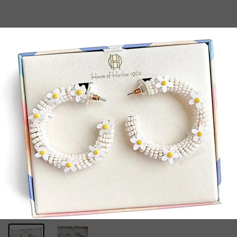 House of Harlow Daisy Large Hoop Earrings White & Yellow New in box